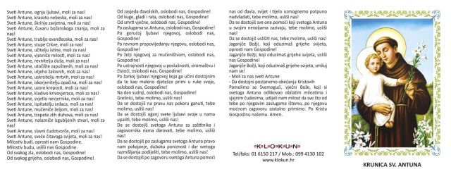 Molitvena kartica - krunica svetog Antuna